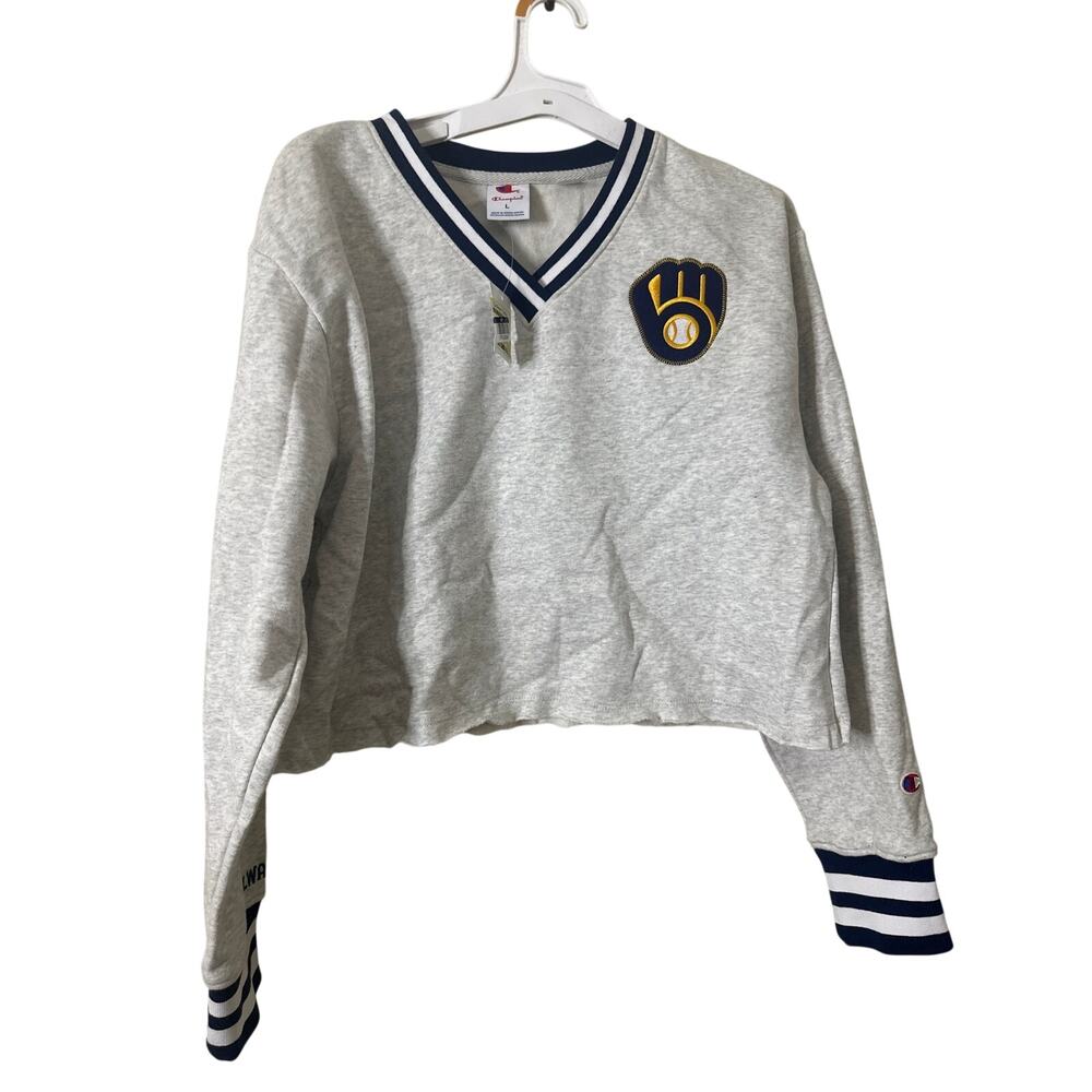 MLB Milwaukee Brewers Women's Champion Boxy Sweatshirt - L t